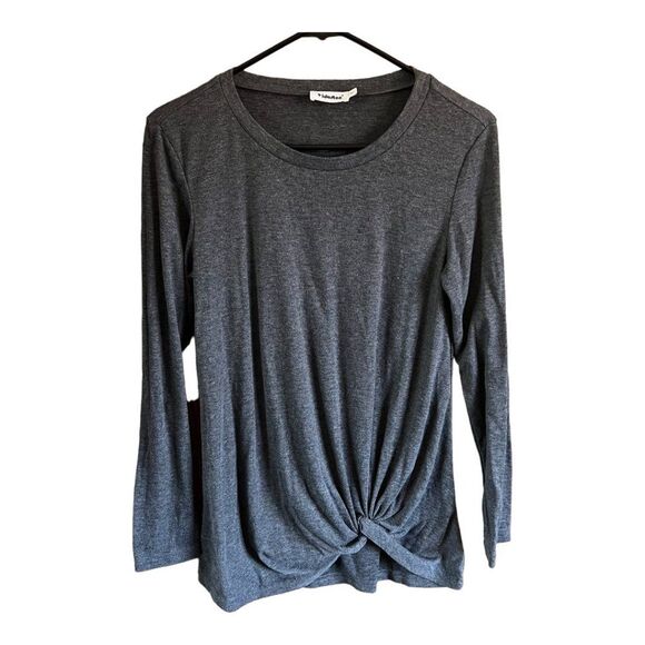 Yidarton T-Shirt Gray Sz Small Twist Knot Front Long Sleeve Crew Neck Basic - Picture 1 of 15